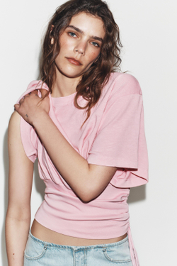 ZARA ТОП ИЗ ФЛАМЕ С ПОЯСОМ, РОЗОВЫЙ