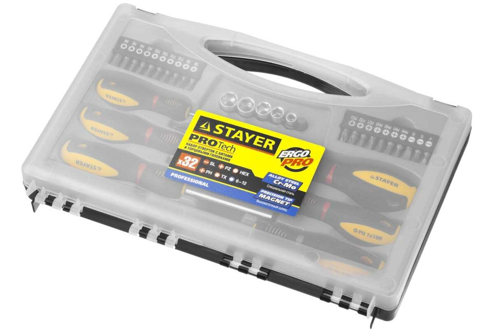 Набор отверток STAYER PROFESSIONAL PROTech Cr-Mo, 32 предметов, в кейсе 25134-H18_z01