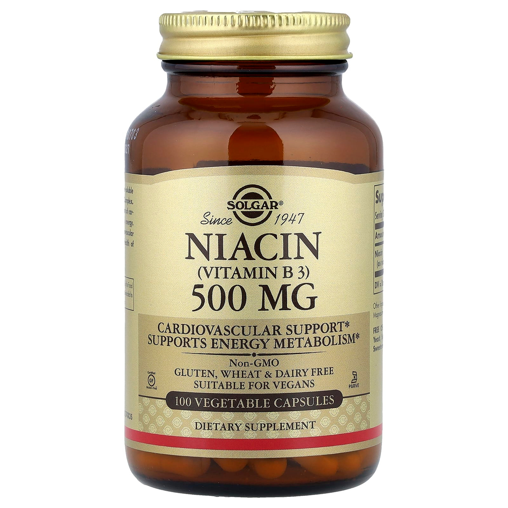 Solgar, Ниацин (витамин B 3), 500 мг, 100 растительных капсул