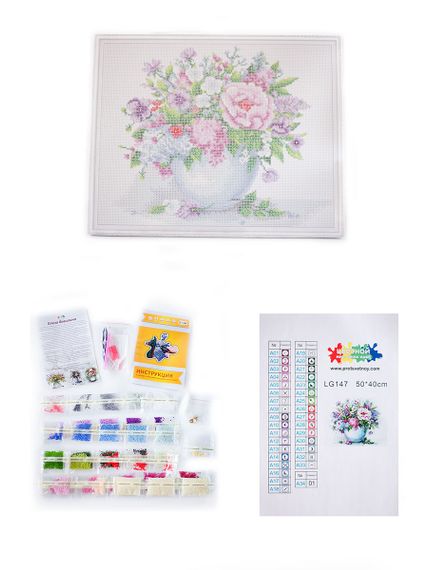 Aлмазная мозаика Нежные цветы в белой вазе