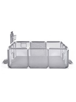 Манеж детский прямоугольный с баскетбольным кольцом и воротами (120*180*60) цвет серый (М11-2)