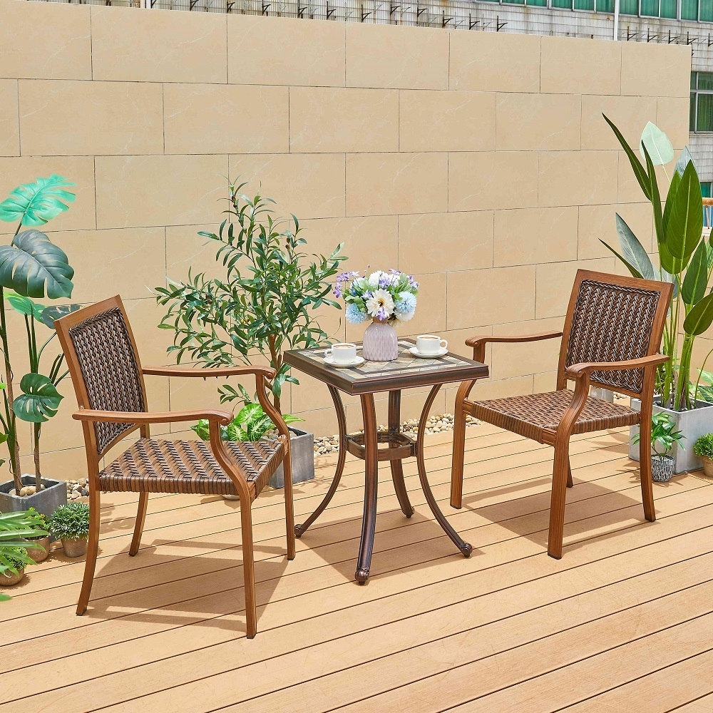 Кофейный набор мебели из литого алюминия Стол квадратный с керамикой ОПАЛИЯ «OPALIA» 55х55х51 + 2 Кресла  БАМБУК-3 «BAMBOO-3»