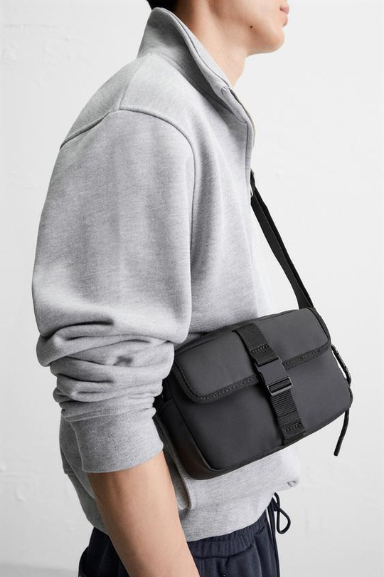 ZARA ПРОРЕЗИНЕННАЯ СУМКА, ЧЕРНЫЙ