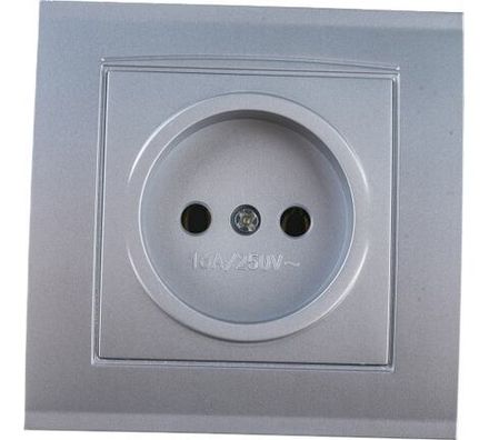 Розетка одноместная "UNIVersal" серия "Бриллиант" б/з, с/у, 16А, 220В, серебро (еврослот) (HU2334)