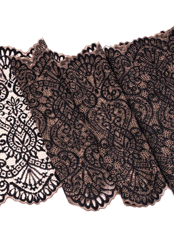 03-251 Кружево эластичное 22 см, кофе с молоком/черный