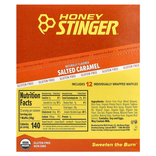 Honey Stinger, Energy Waffle, соленая карамель, 12 вафель по 30 г (1,06 унции)