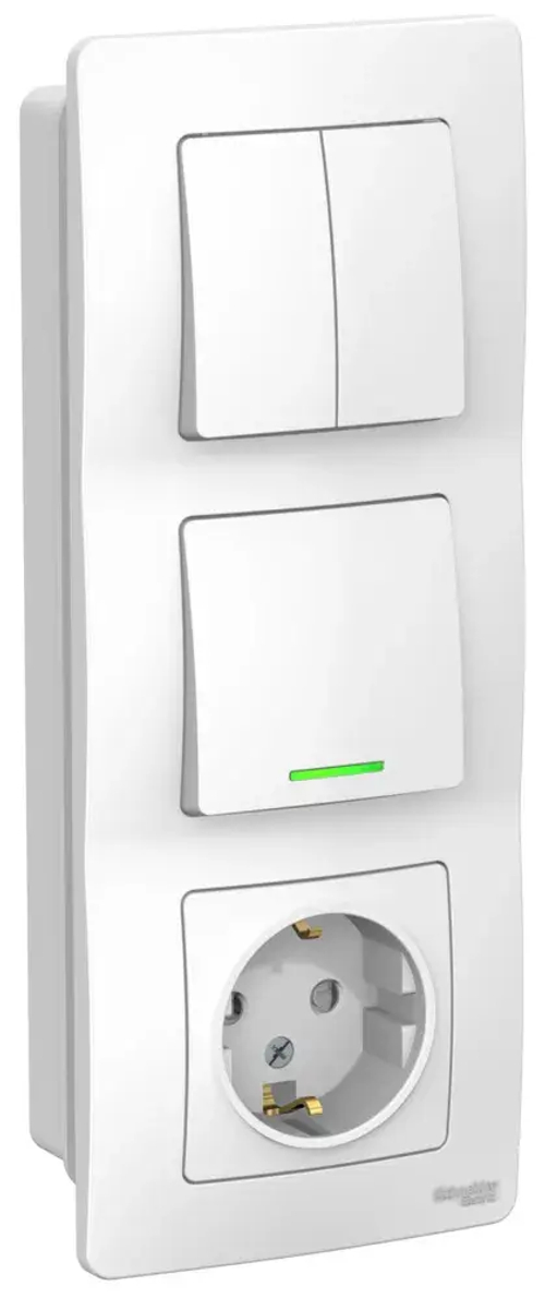 Blanka c/у блок: Розетка з/к шт 16А, 250В + Выкл. 1-кл. с подсв. + Выкл. 2-кл., Белый