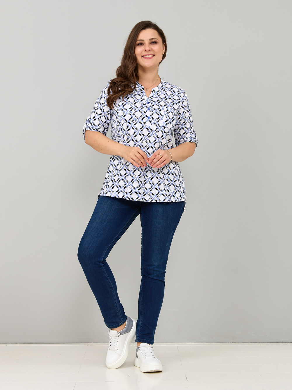 Блузка БЛ-131/орнамент-голубой