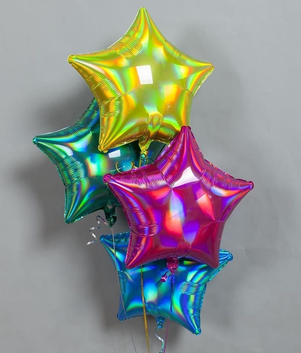 Шар (18"/46 см) Звезда, Перламутровый блеск, Синий, Голография