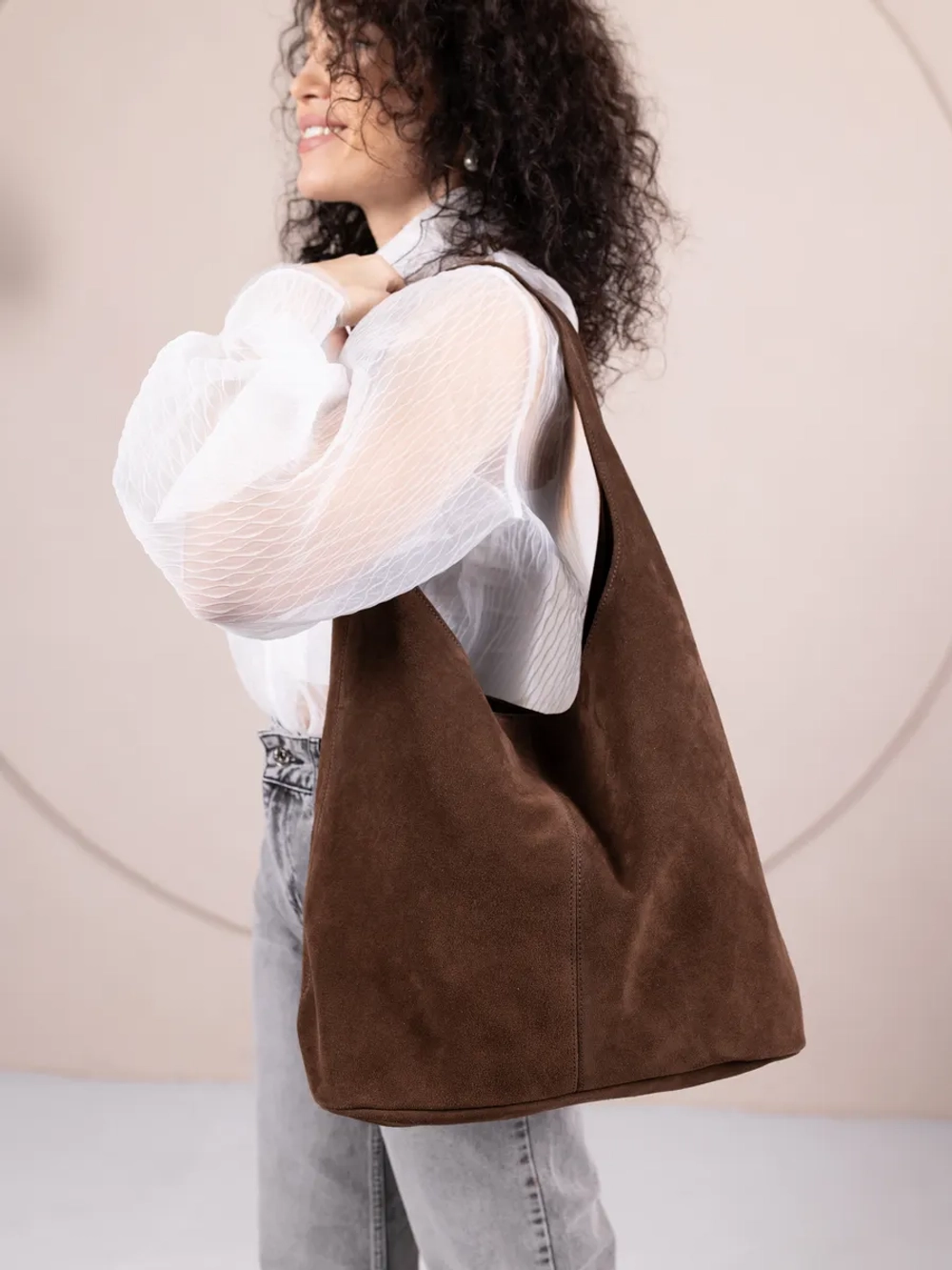 сумка через плечо шоппер натуральная замша