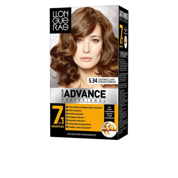 Llongueras Advance 7 in 1 Permanent Hair Color No. 5,34 Насыщенная краска для волос, оттенок светло-коричневый медно-золотой