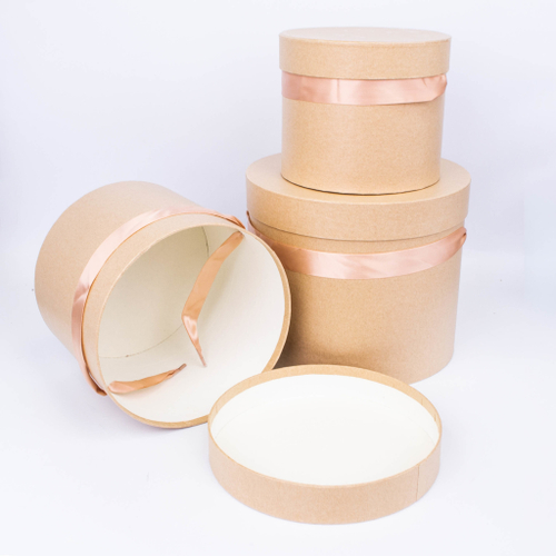 Коробки Тубус Однотонный с лентой. Набор 3 шт. Крафт