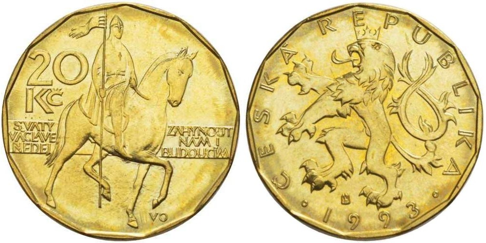 Чехия 20 крон, 1993 Святой Вацлав XF