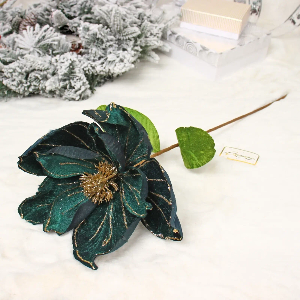 Украшение новогоднее «Пуансеттия - Мерцание» 26 см, Изумруд/Золото
