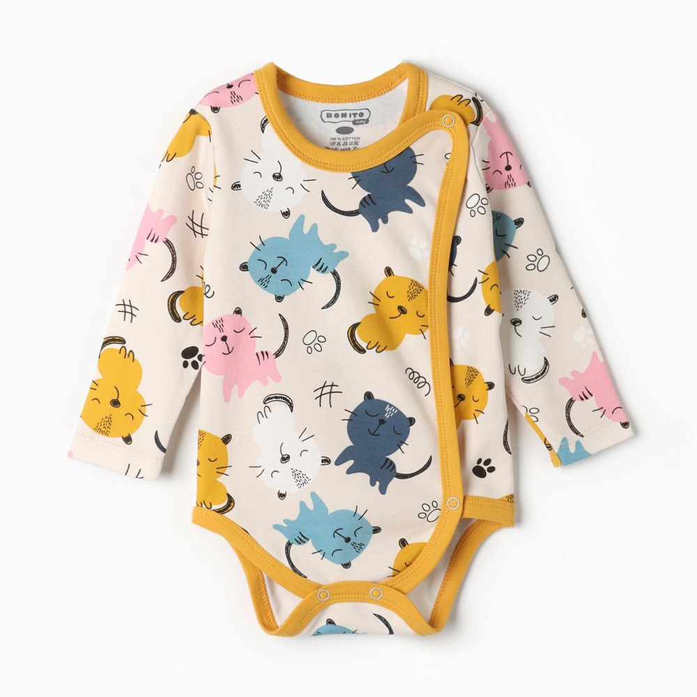 Боди детский, цвет кремовый/котята, р. 68 9926952 (BONITO)