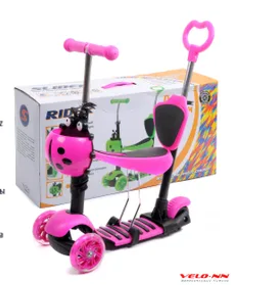 Самокат Slider, Божья коровка, 5 в 1, 3-х колесный,розовый