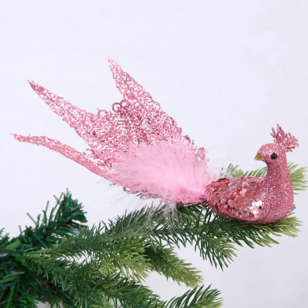 Новогоднее украшение «Волшебный павлин» 26*9,5*8 см (на прищепке), Розовый