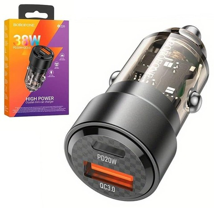 Автомобильный адаптер питания BOROFONE BZ20 PD 20+QC 3.0 38W (черный)