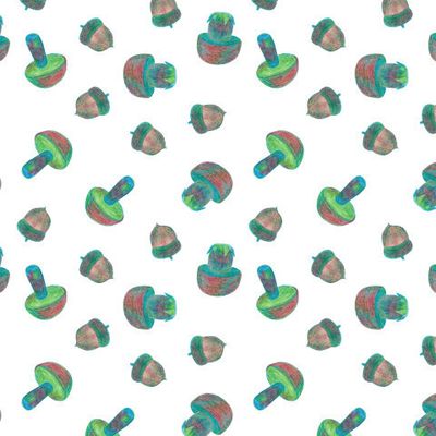 Грибочки и жёлуди на белом фоне