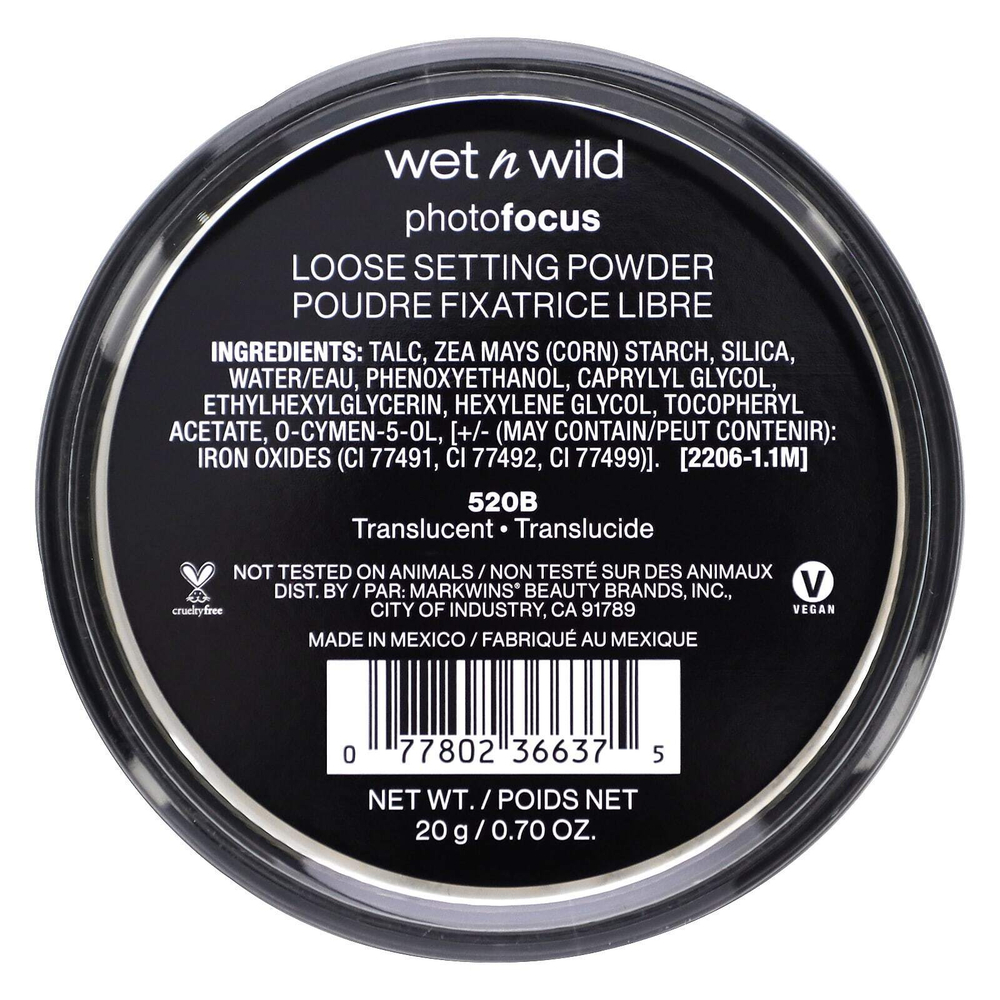 wet n wild, PhotoFocus™, рассыпчатая пудра, оттенок 520B полупрозрачный, 20 г (0,70 унции)