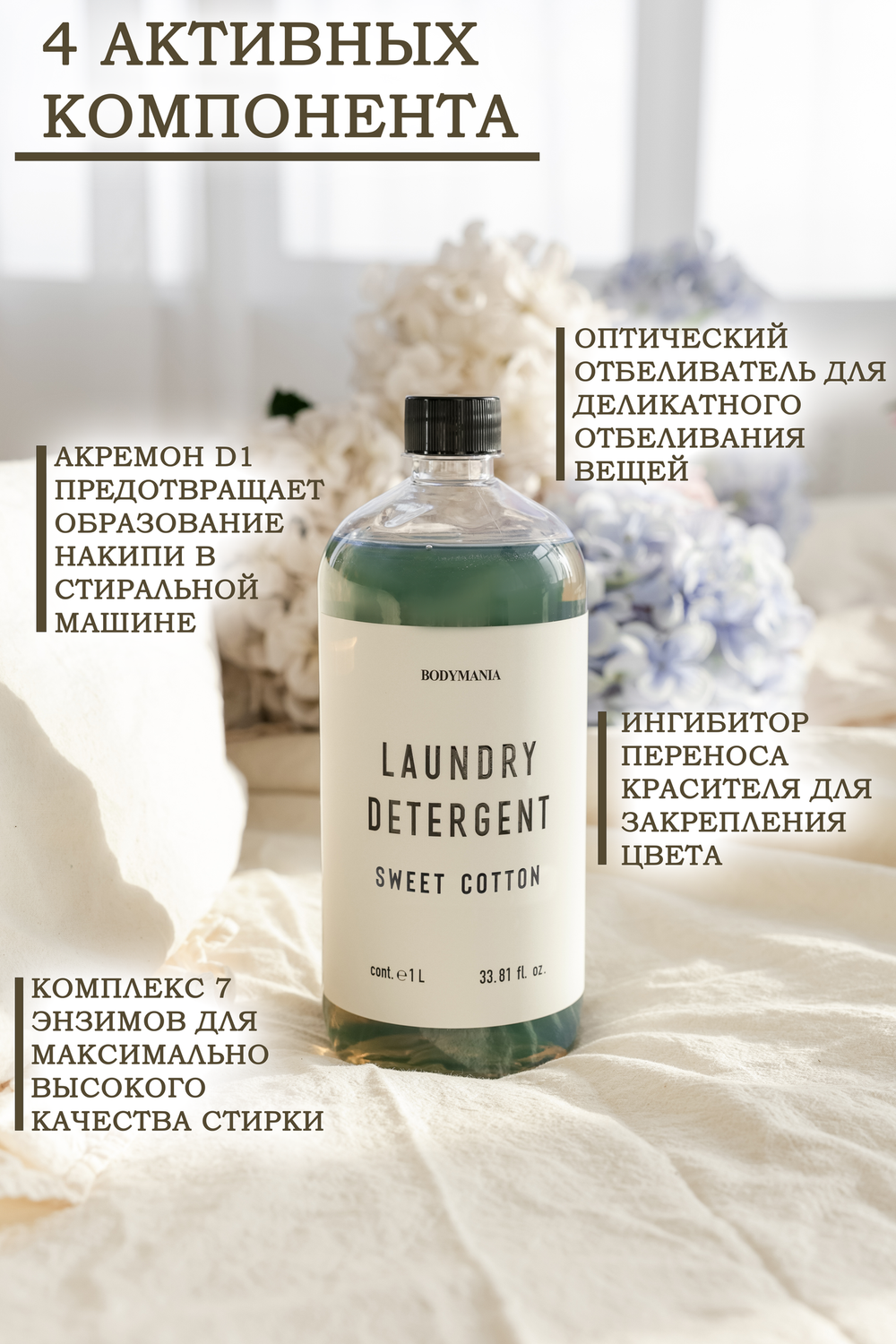 Гель для стирки деликатных вещей Sweet cotton 1л (Bodymania)