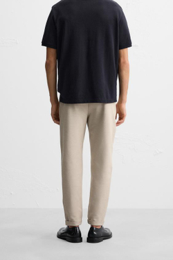 ZARA БРЮКИ EASY CARE С ПОЯСОМ НА ШНУРКЕ, ПЕСОЧНЫЙ