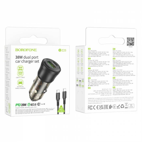 Автомобильное зарядное устройство для Type-C Borofone BZ25 PD38W QC3.0 (black)