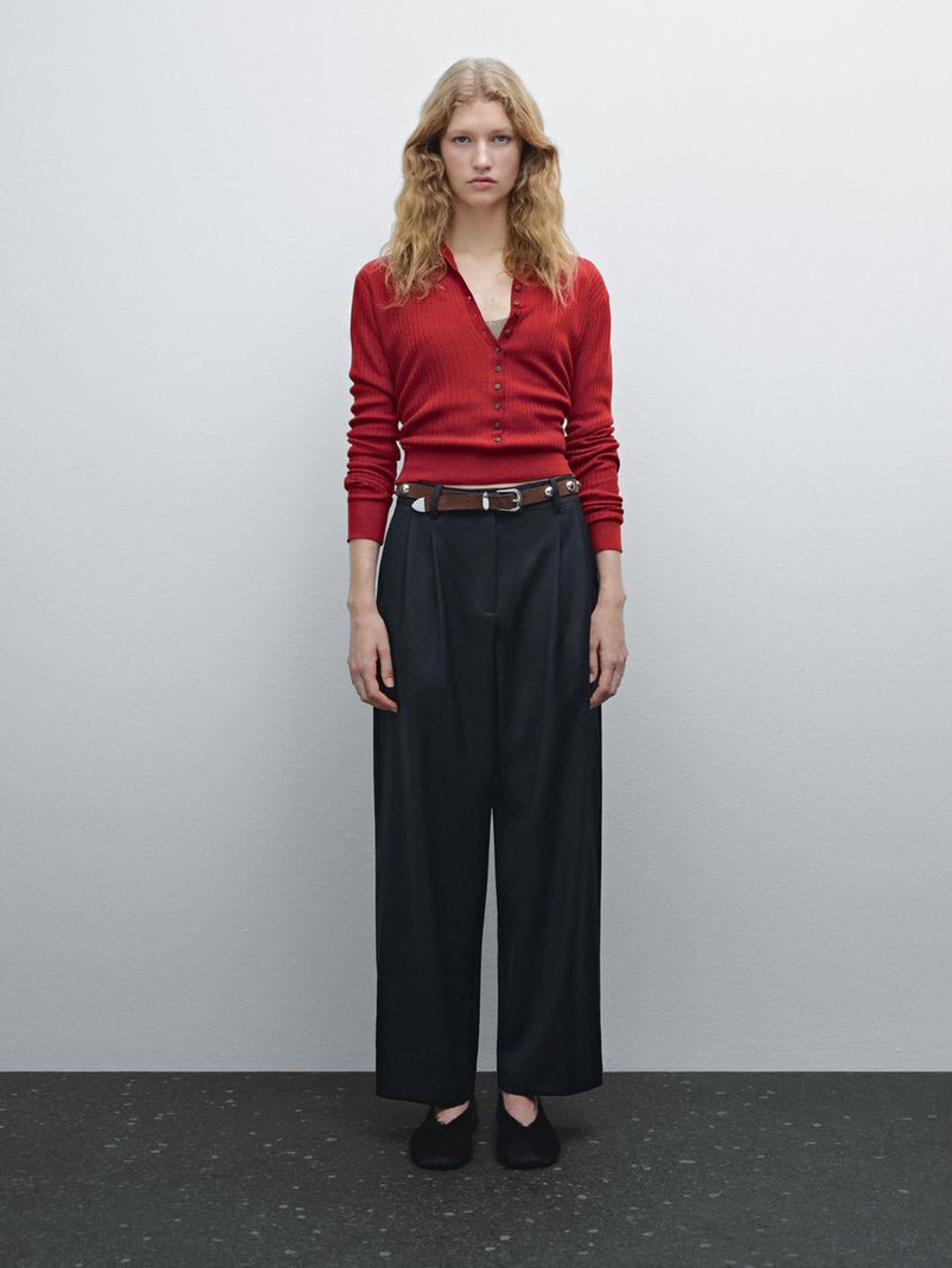 Massimo Dutti Брюки прямого кроя из тонкой шерсти, темно-синий