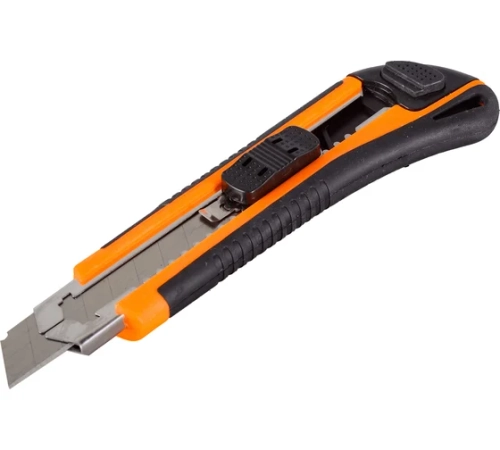 Нож с выдвижным лезвием 18 мм, двухкомпонентный корпус, автоматический фиксатор Вихрь