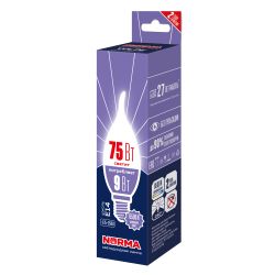 LED-CW37-9W-6500K-E14-FR-NR Лампа светодиодная. Форма свеча на ветру. матовая. Серия Norma. Дневной белый свет 6500K. Картон. ТМ Volpe