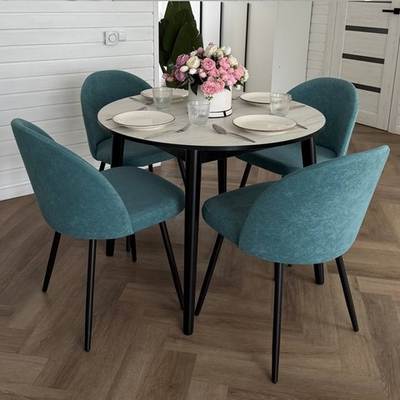 Обеденная группа стол Крафт белый и 4 стула Элион цвет морская волна