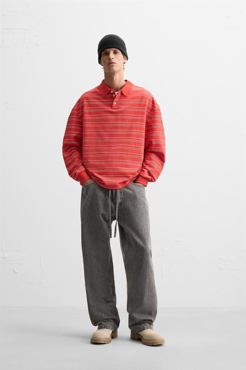 ZARA ПОЛО В ПОЛОСКУ, КРАСНЫЙ