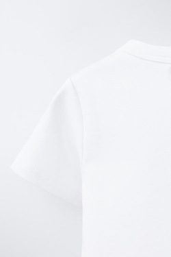 ZARA ОДНОТОННАЯ ФУТБОЛКА ИЗ ТРИКОТАЖА INTERLOCK, БЕЛЫЙ