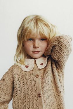 ZARA ВЯЗАНЫЙ КАРДИГАН С КРУЖЕВНЫМ ВОРОТНИКОМ, СВЕТЛЫЙ ХАКИ