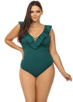 Совместный купальник с романтичными оборками (Размер: 80/40) (Цвет: изумрудный)