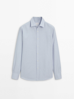 Massimo Dutti Рубашка оксфорд классического кроя в полоску, голубой