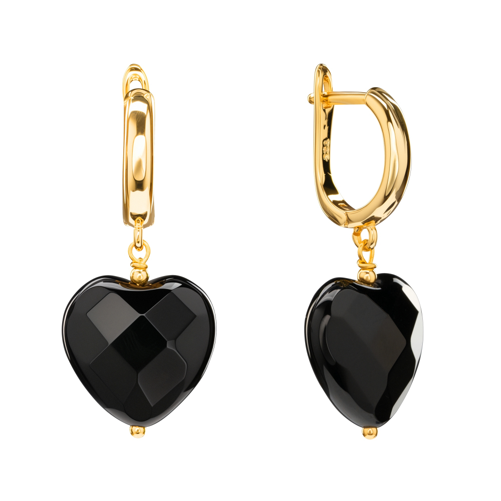 Серьги с сердцами из ювелирной Чёрной керамики, gold