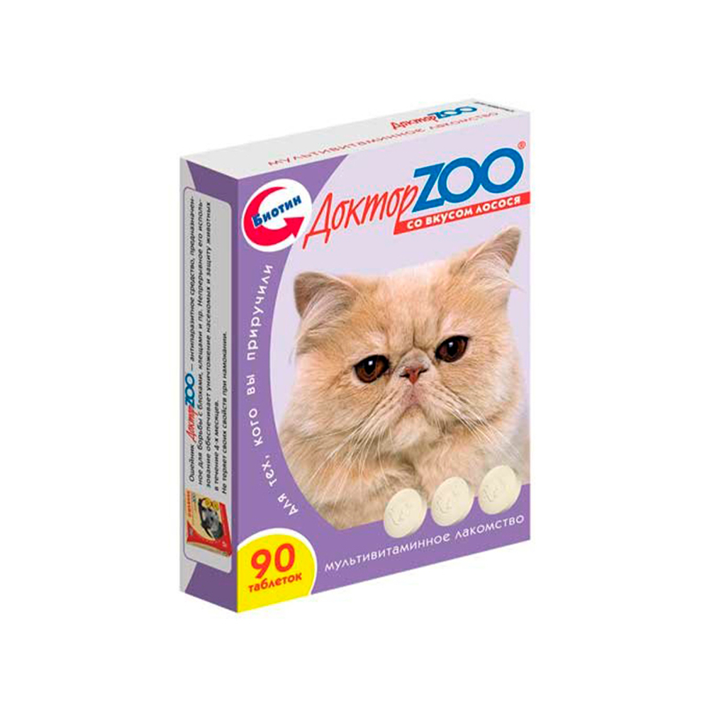 Доктор ZOO со вкусом лосося и биотином, для кошек, 90 таблеток