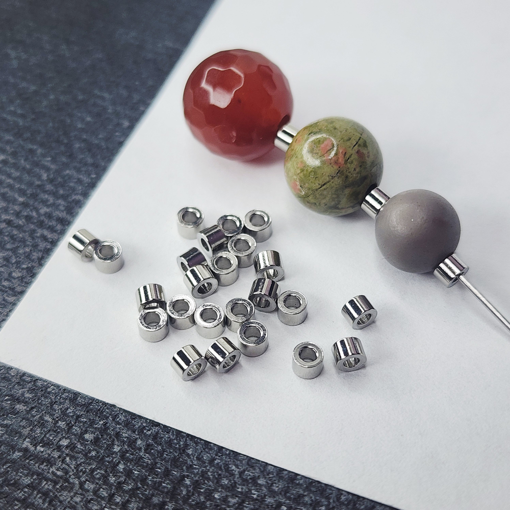 Бусина цилиндр, разделительная, сталь, 3×2мм, проставочная бусина