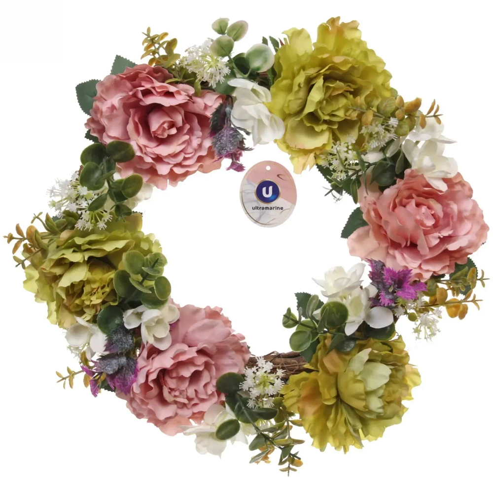 Цветы искусственные венок «Фантазия» 42см нежно-белый