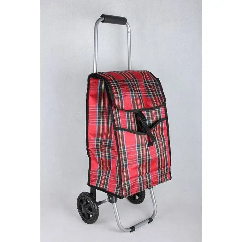 Сумка-тележка хозяйственная 30х44см зеленая/красная клетка