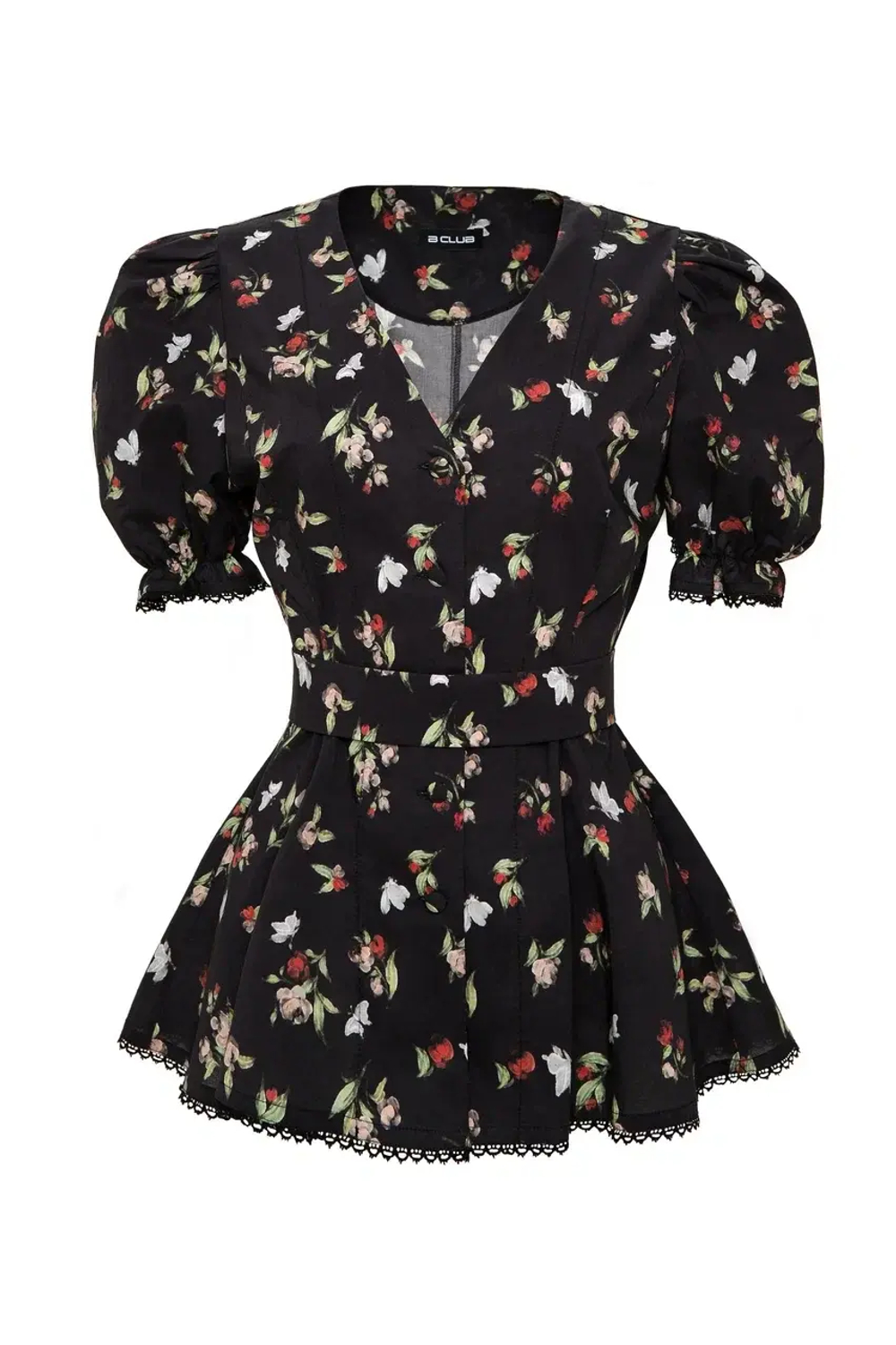 «Flower blouse» Блуза из хлопка рельефами и кружевной отделкой.