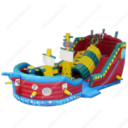 Большой надувной батут-горка "Корабль флибустьеров" 14*8*6 м