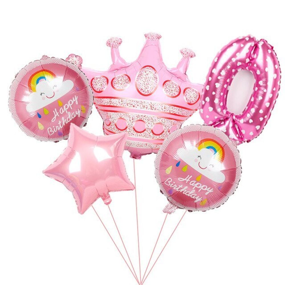 Шар (40"/102 см) Цифра, 0, Сердечки, Розовый, в упаковке 1 шт.