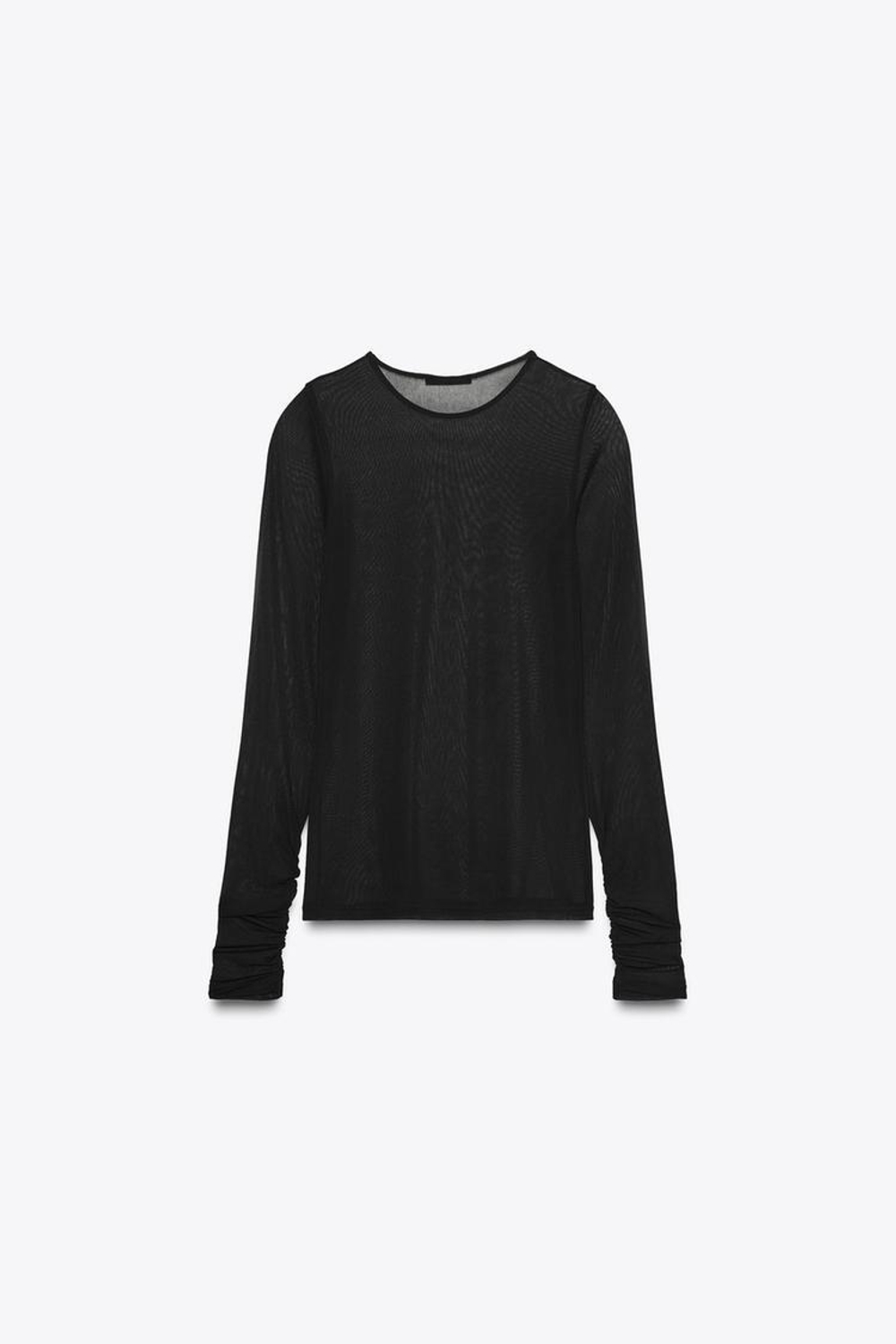 ZARA ПОЛУПРОЗРАЧНАЯ ФУТБОЛКА СО СБОРКАМИ, ЧЕРНЫЙ