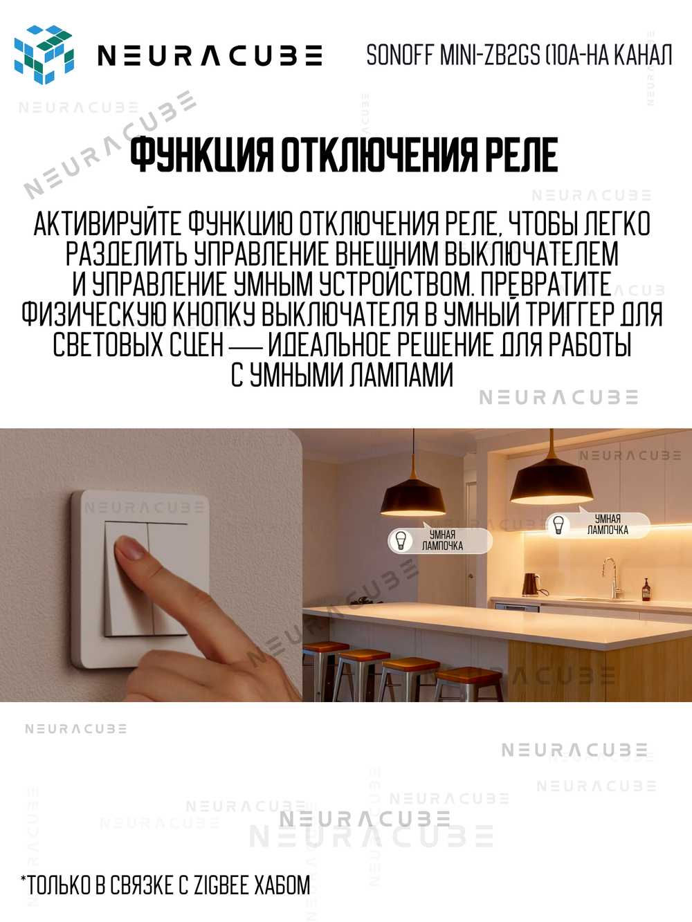 Умное Двухканальное Zigbee реле SONOFF MINI-ZB2GS (10А-на канал)