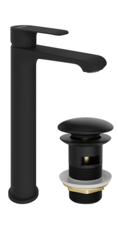 Смеситель для раковины STWORKI Копенгаген S42020BK + донный клапан SW-001BK черный матовый