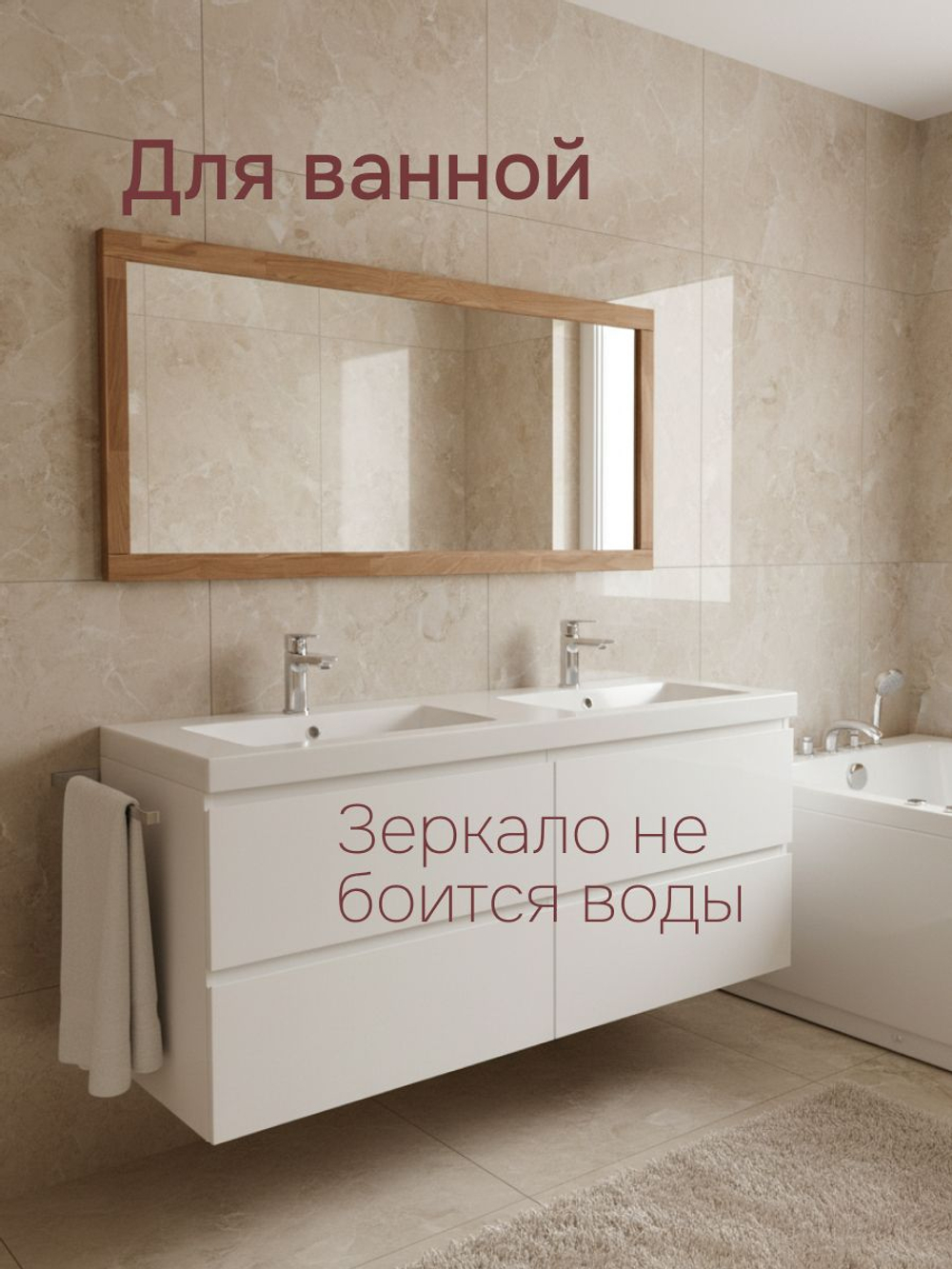 Зеркало настенное 130х49, Кристиан, прямоугольное, в раме из дуба, в прихожую, ванну, гостиную, коричневый, Dipriz