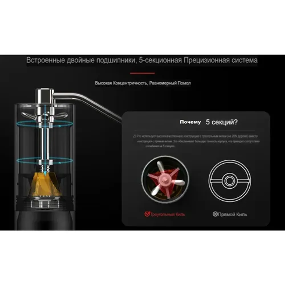 Кофемолка ручная Z3 PRO Hand Grinder нерж. серая d 5,4 см h14,7 см ZeroHero
