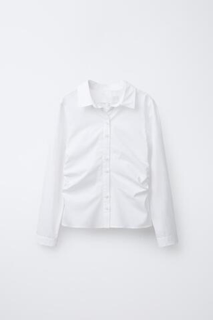 ZARA РУБАШКА СО СБОРКАМИ ПО БОКАМ, БЕЛЫЙ